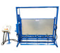 Blue metal frame with a white panel and control box on a white background
