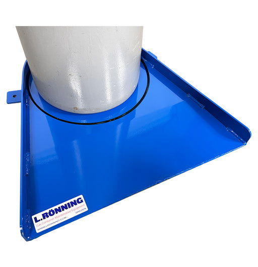 Blue metal funnel with a white funnel inside on a white background, featuring L. Ronning logo.