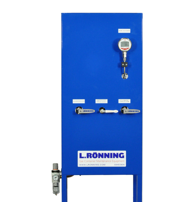 Blue machine with gauges and components on a white background, featuring the brand 'L. Ronning'.